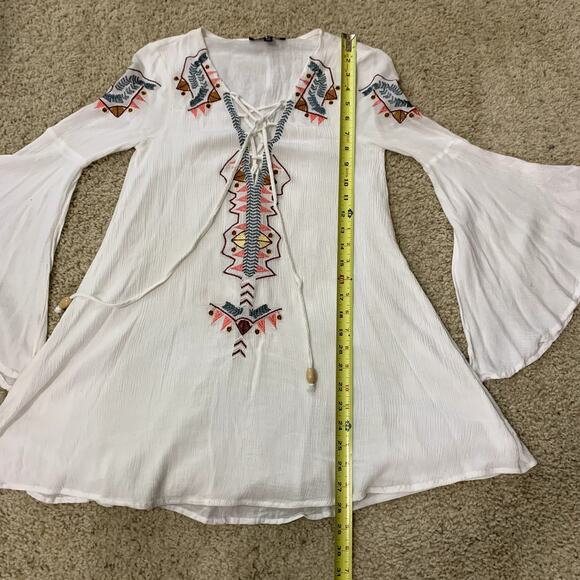 Lulu's white embroidered long-sleeve tie-front mini dress size XS - Picture 9 of 10
